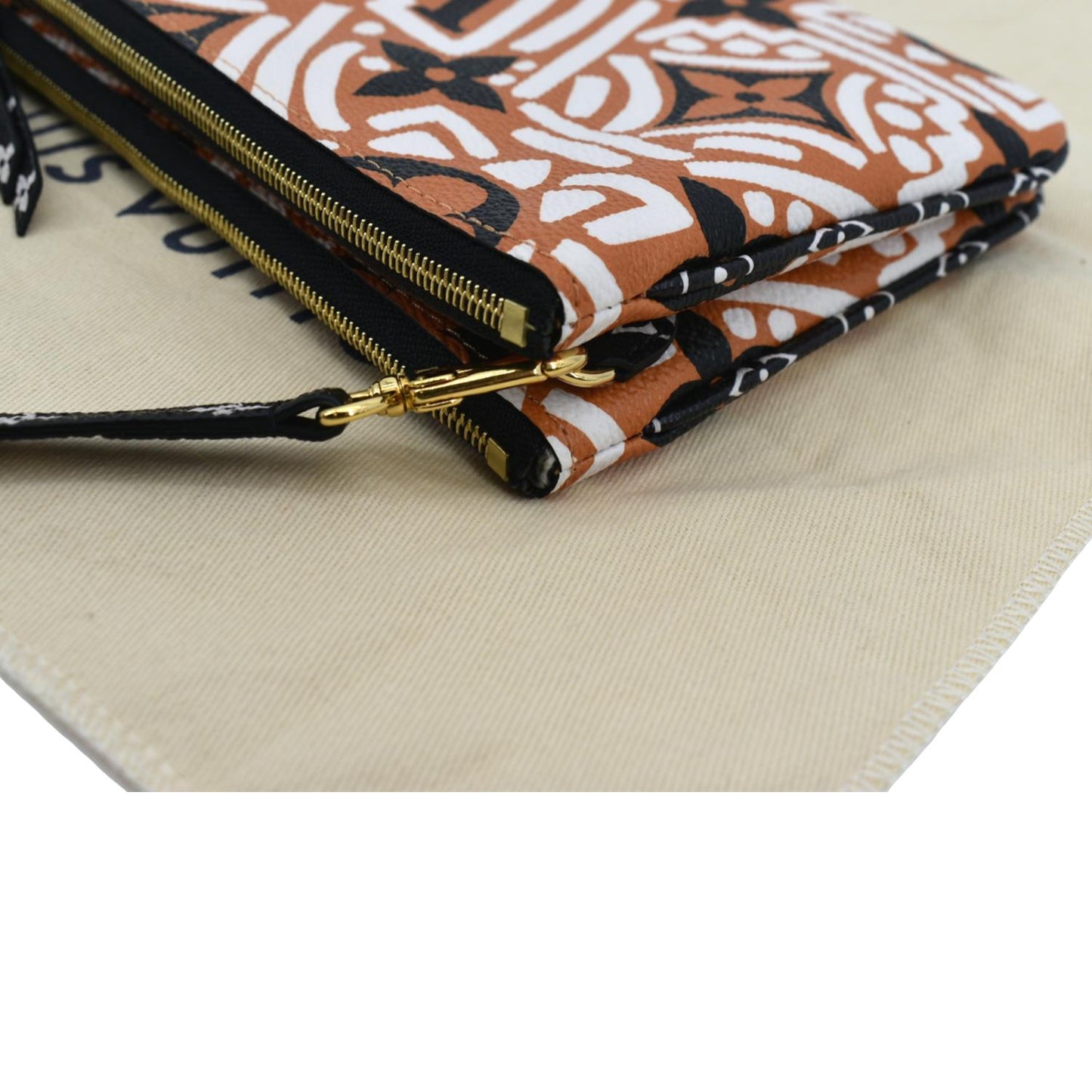 LOUIS VUITTON Double Zip Pochette Crafty Monogram Giant Crossbody Bag Creme Caramel