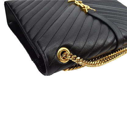 YVES SAINT LAURENT Large Envelope Mix Matelasse Grain De Poudre Chain Shoulder Bag Black