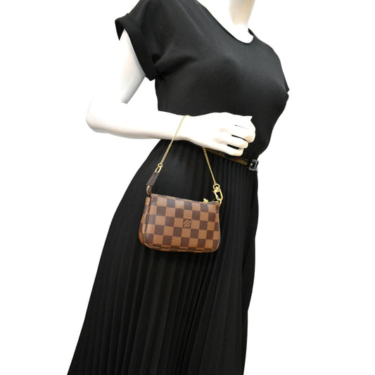LOUIS VUITTON Mini Pochette Damier Ebene Accessories Pouch Brown