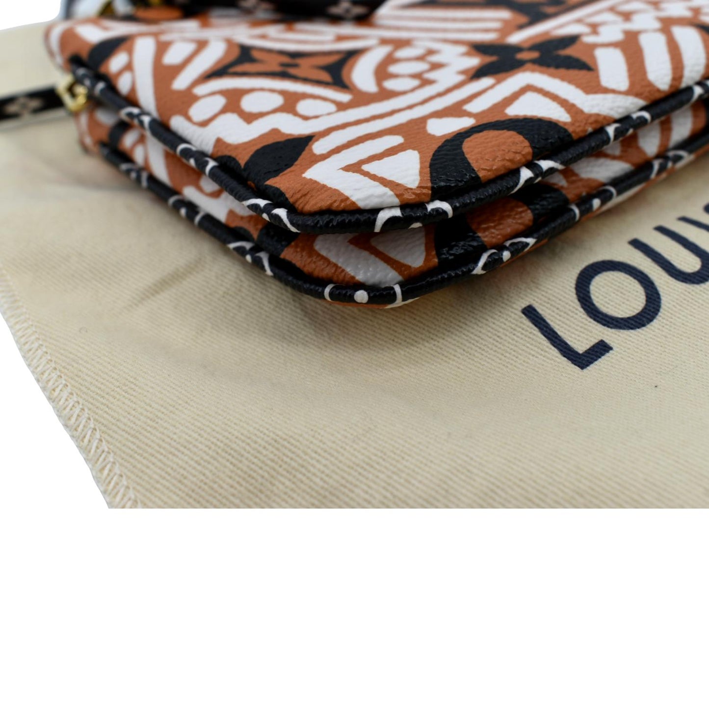 LOUIS VUITTON Double Zip Pochette Crafty Monogram Giant Crossbody Bag Creme Caramel