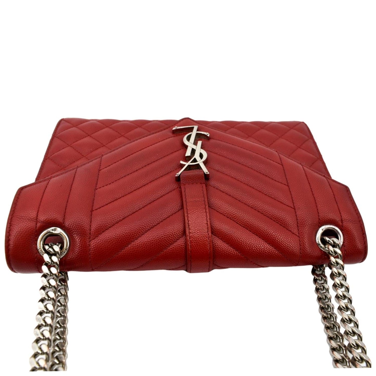 YVES SAINT LAURENT Envelope Flap Matelasse Leather Shoulder Bag Red