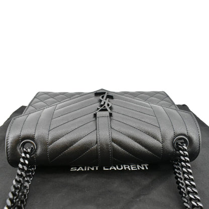 YVES SAINT LAURENT Medium Envelope Leather Chain Shoulder Bag Black