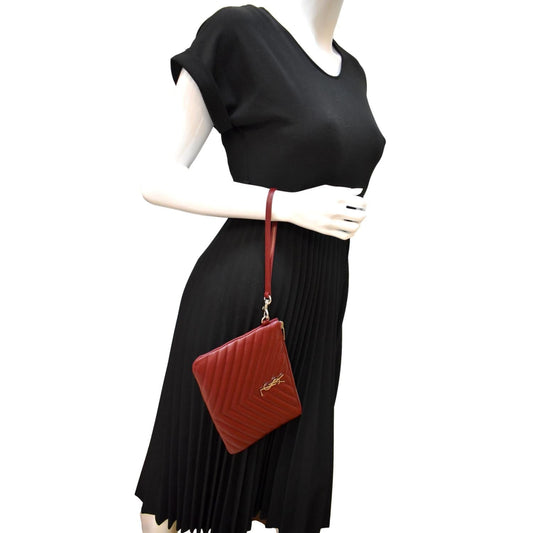 YVES SAINT LAURENT Monogram Leather Pouch Maroon