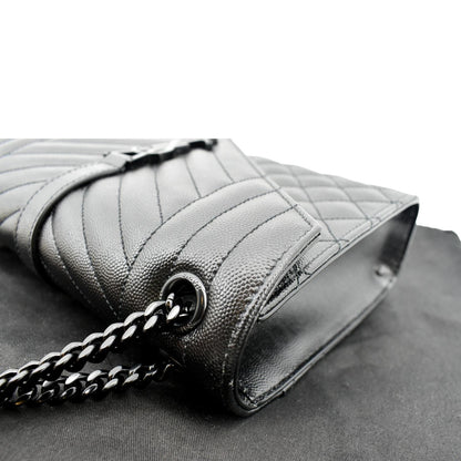 YVES SAINT LAURENT Medium Envelope Leather Chain Shoulder Bag Black