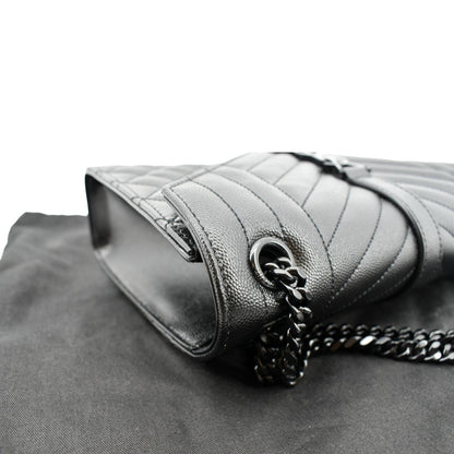 YVES SAINT LAURENT Medium Envelope Leather Chain Shoulder Bag Black