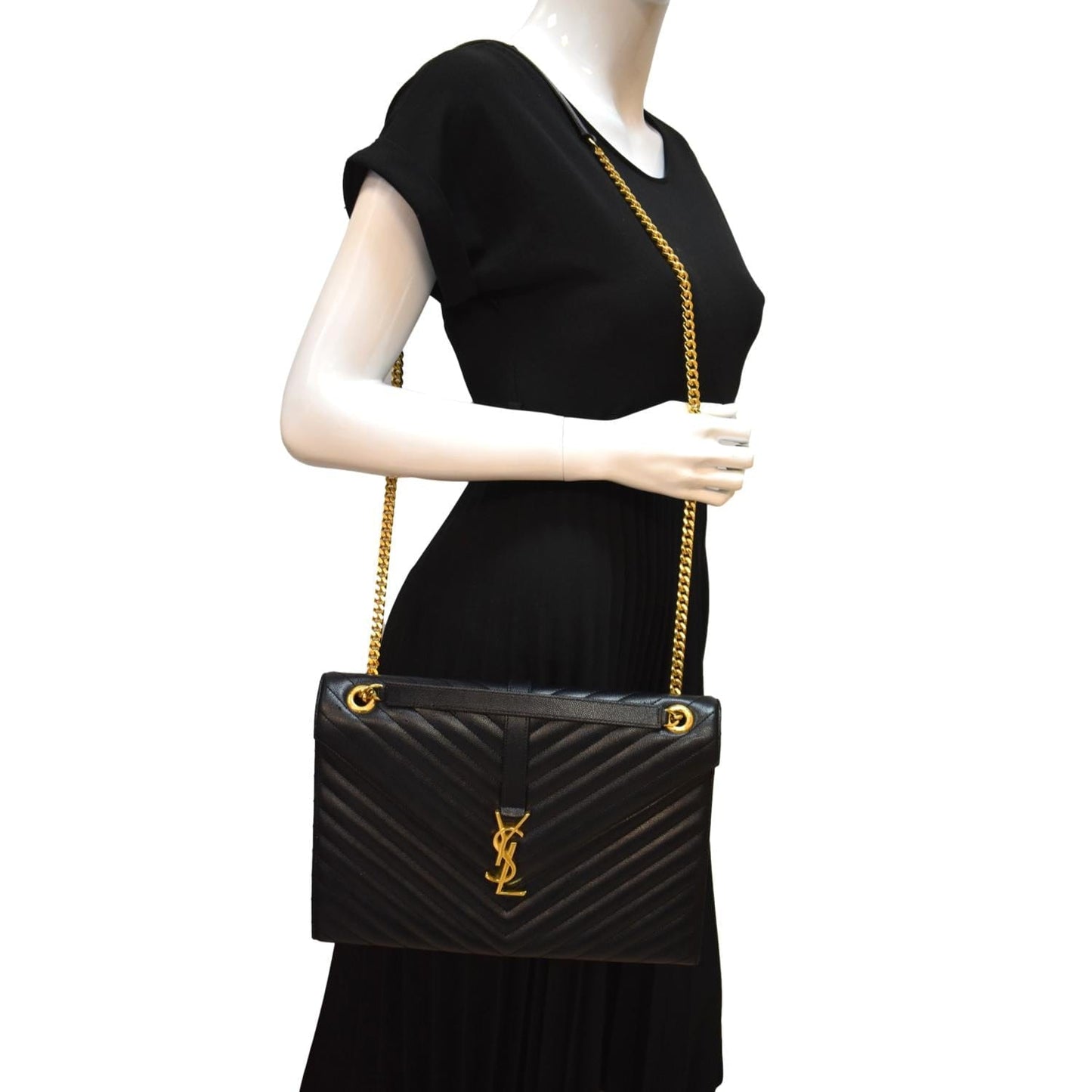 YVES SAINT LAURENT Large Envelope Mix Matelasse Grain De Poudre Chain Shoulder Bag Black