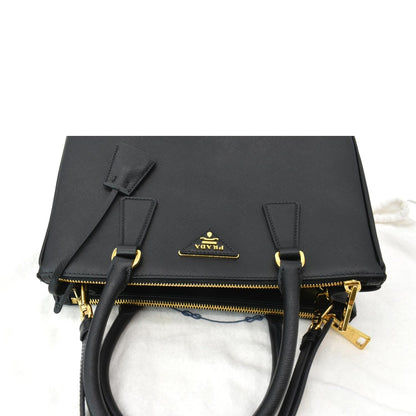 PRADA Saffiano Double-Zip Leather Tote Shoulder Bag Black