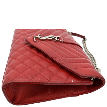 YVES SAINT LAURENT Envelope Flap Matelasse Leather Shoulder Bag Red