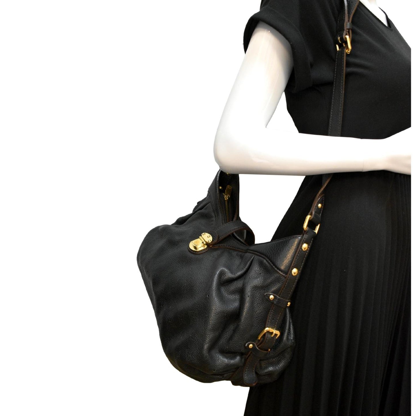 LOUIS VUITTON Mahina Leather Shoulder Bag Black