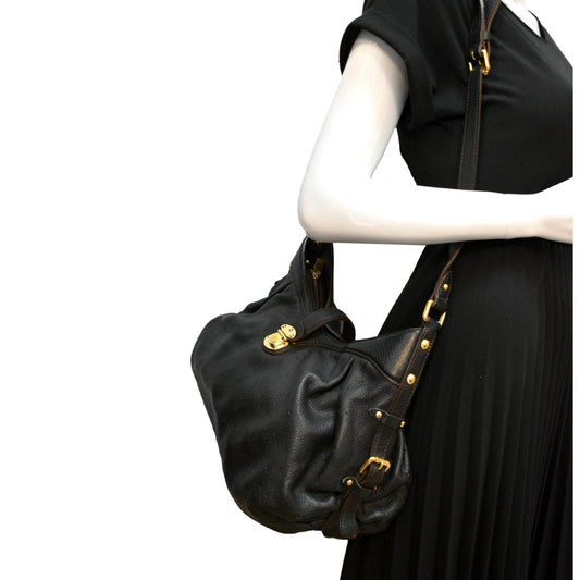 LOUIS VUITTON Mahina Leather Shoulder Bag Black