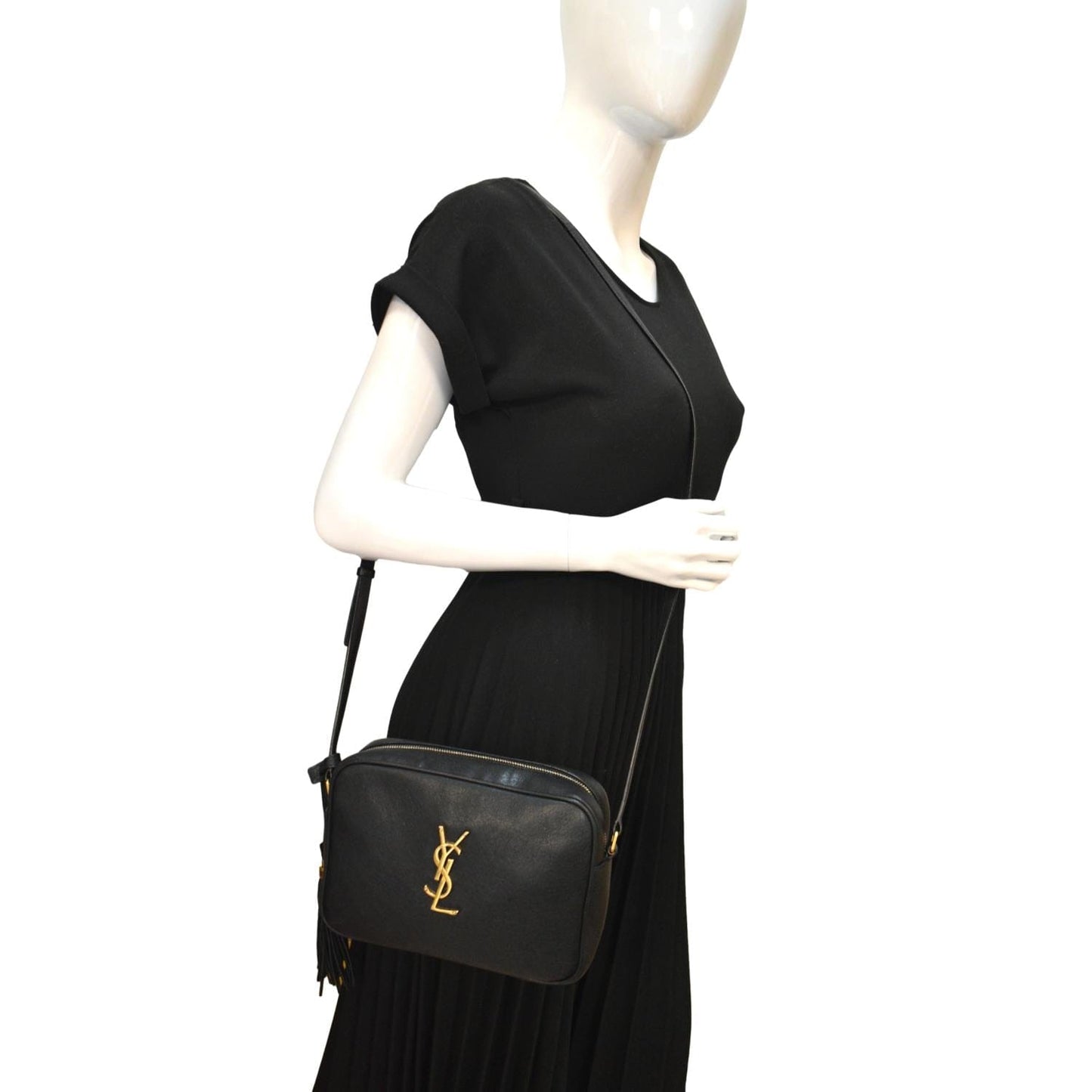 YVES SAINT LAURENT Leather Camera Crossbody Bag Black