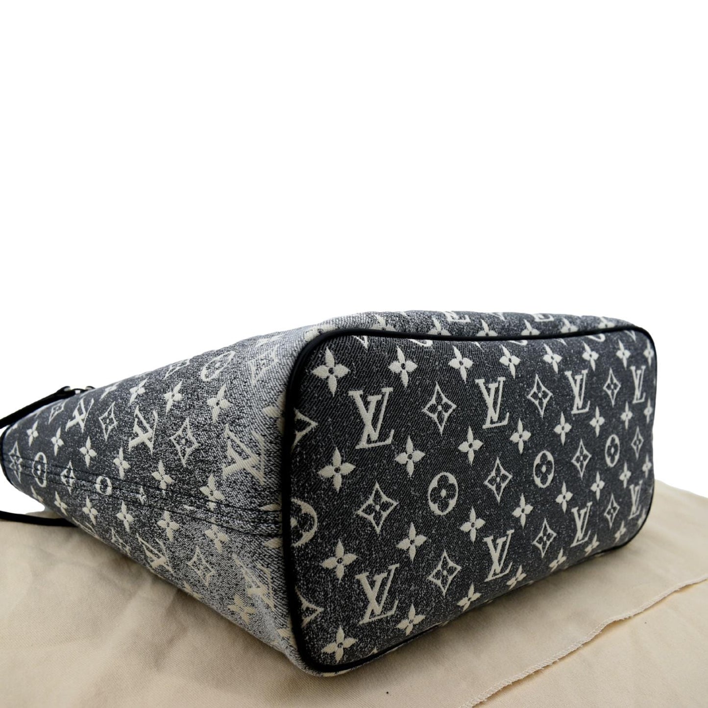 LOUIS VUITTON Neverfull MM Denim Leather Tote Bag Gray
