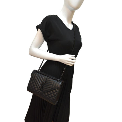 YVES SAINT LAURENT Medium Envelope Leather Chain Shoulder Bag Black
