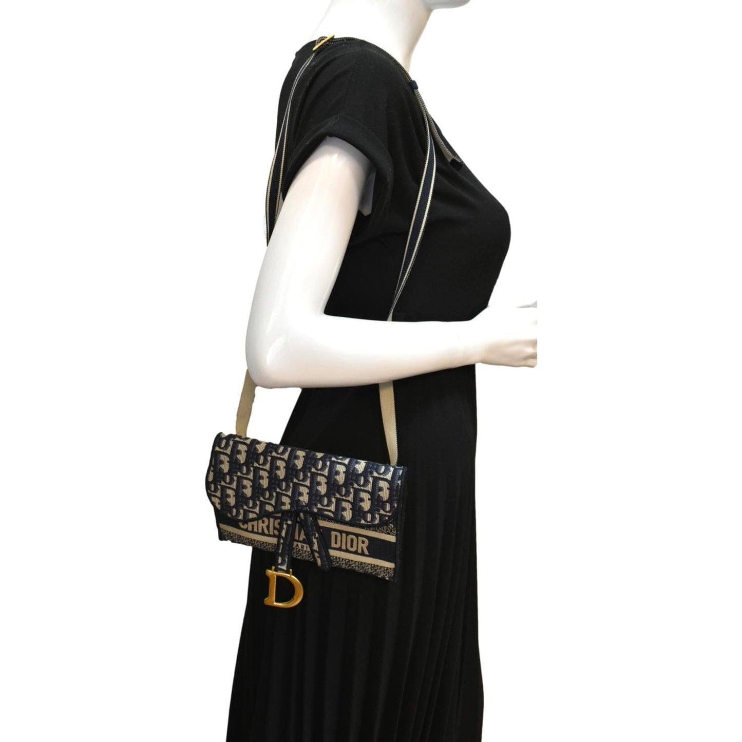 CHRISTIAN DIOR Saddle Oblique Canvas Belt Bag Navy Blue