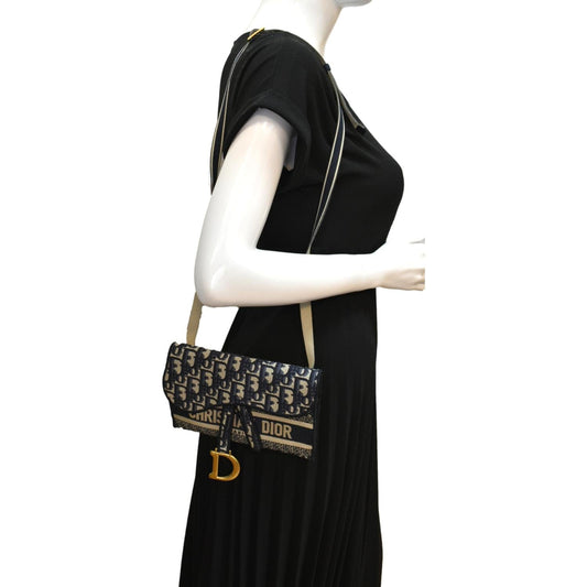 CHRISTIAN DIOR Saddle Oblique Canvas Belt Bag Navy Blue