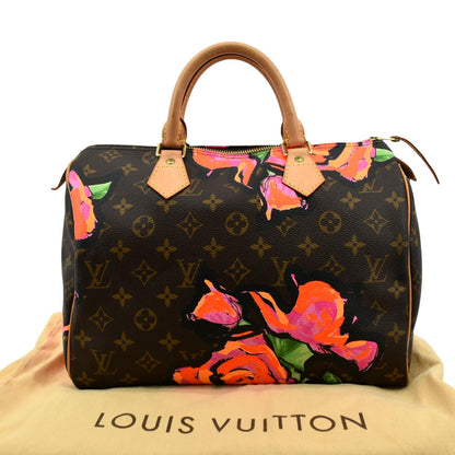 LOUIS VUITTON Roses Speedy 30 Monogram Canvas Satchel Bag Brown