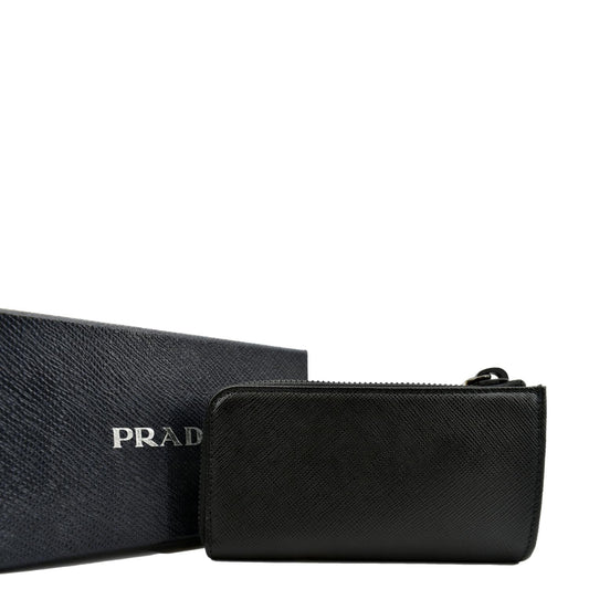PRADA Saffiano Leather Zip Pouch Black