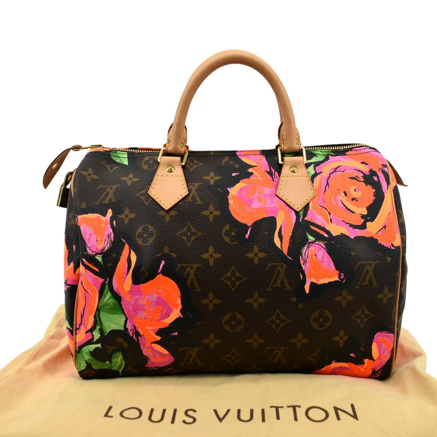 LOUIS VUITTON Roses Speedy 30 Monogram Canvas Satchel Bag Brown