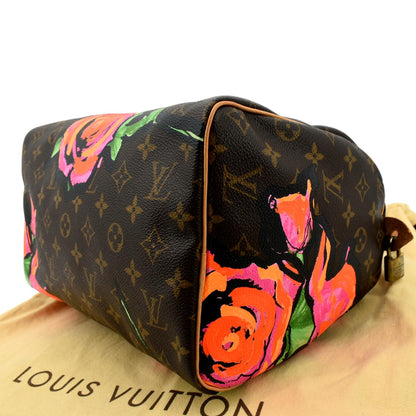 LOUIS VUITTON Roses Speedy 30 Monogram Canvas Satchel Bag Brown