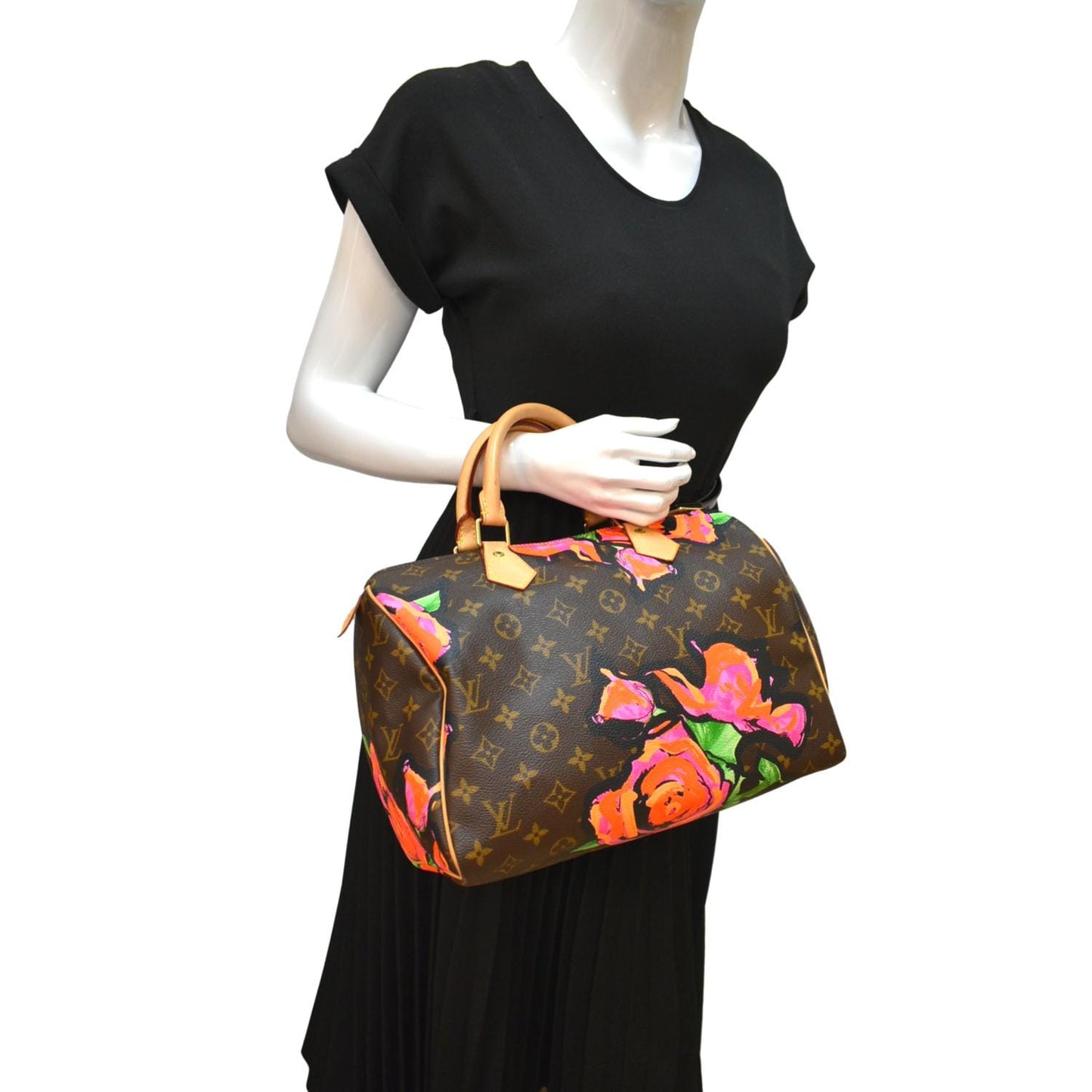 LOUIS VUITTON Roses Speedy 30 Monogram Canvas Satchel Bag Brown