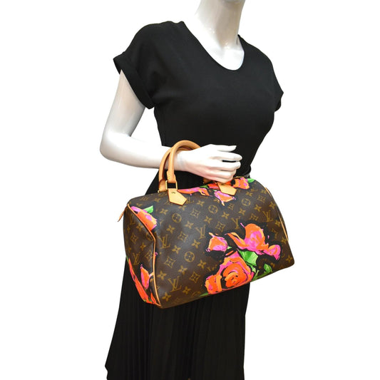 LOUIS VUITTON Roses Speedy 30 Monogram Canvas Satchel Bag Brown