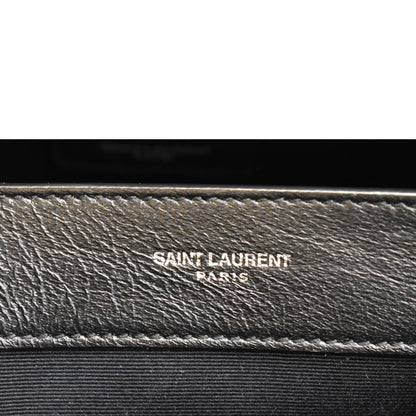 YVES SAINT LAURENT Uptown Crocodile Calfskin Embossed Tote Bag Black
