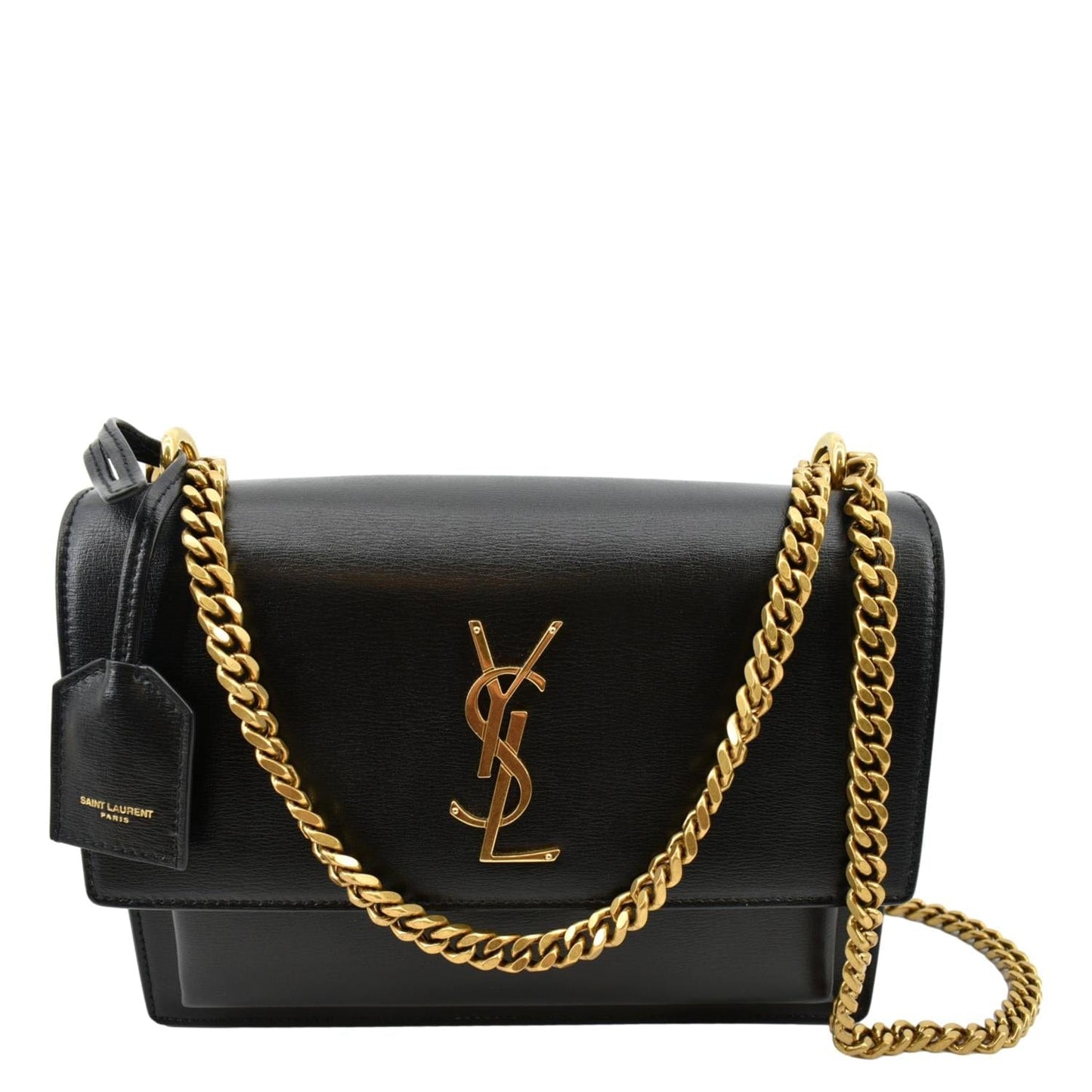 YVES SAINT LAURENT Monogram Sunset Medium Leather Shoulder Bag Black