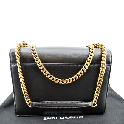 YVES SAINT LAURENT Monogram Sunset Medium Leather Shoulder Bag Black