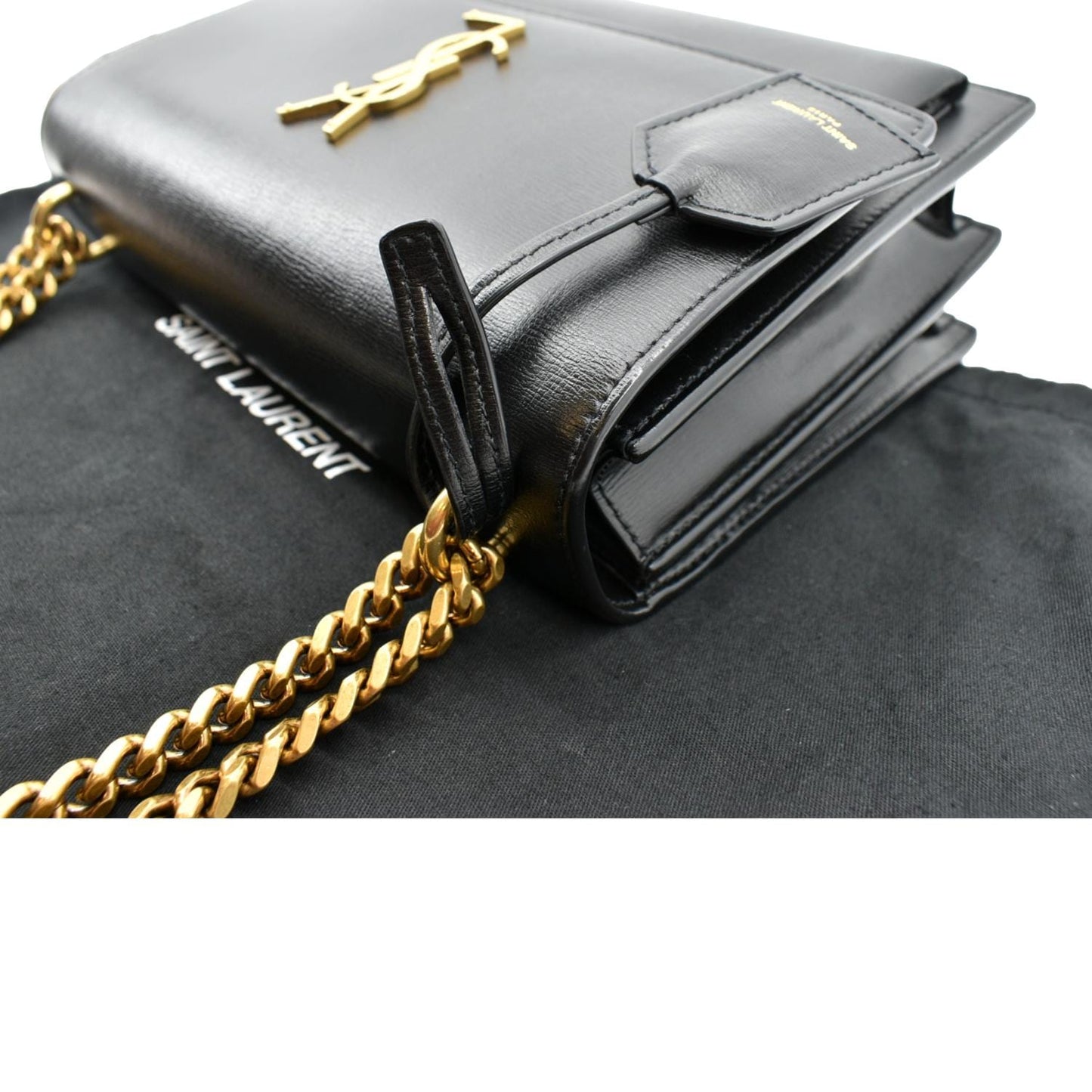 YVES SAINT LAURENT Monogram Sunset Medium Leather Shoulder Bag Black