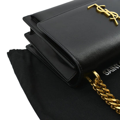 YVES SAINT LAURENT Monogram Sunset Medium Leather Shoulder Bag Black