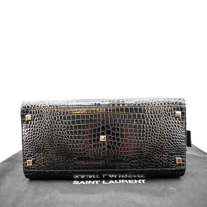 YVES SAINT LAURENT Uptown Crocodile Calfskin Embossed Tote Bag Black