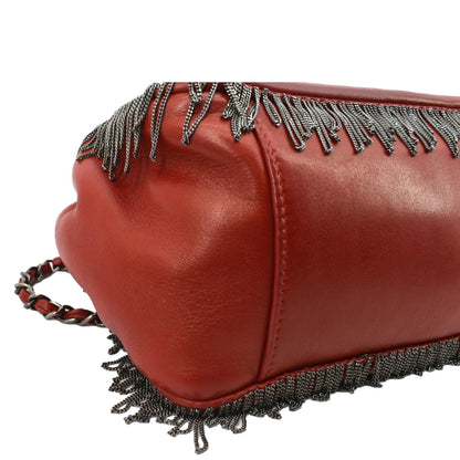 CHANEL Chain Fringe Flap Lambskin Leather Shoulder Bag Red