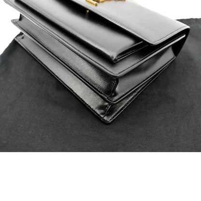 YVES SAINT LAURENT Monogram Sunset Medium Leather Shoulder Bag Black