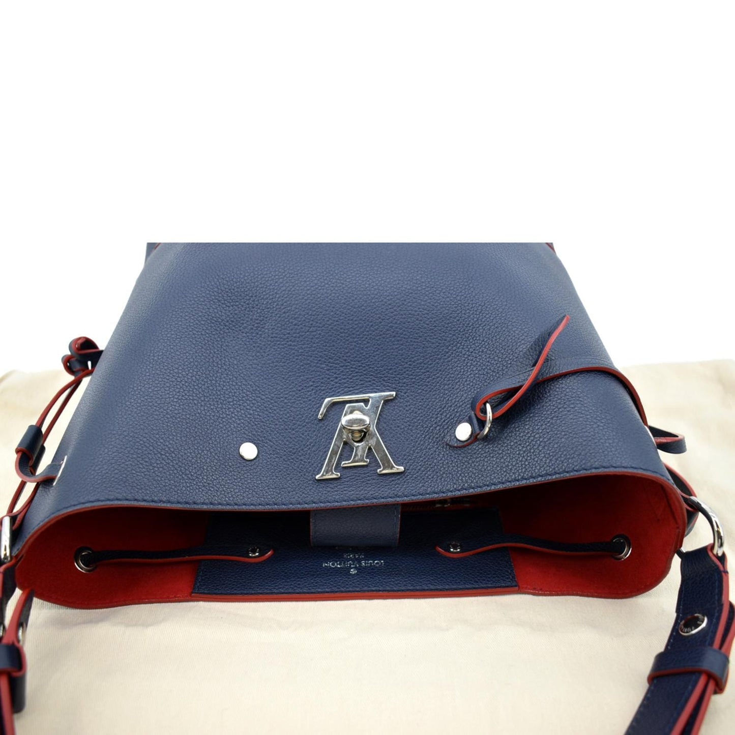 LOUIS VUITTON Lockme Bucket Calf Leather Shoulder Bag Marine Rouge