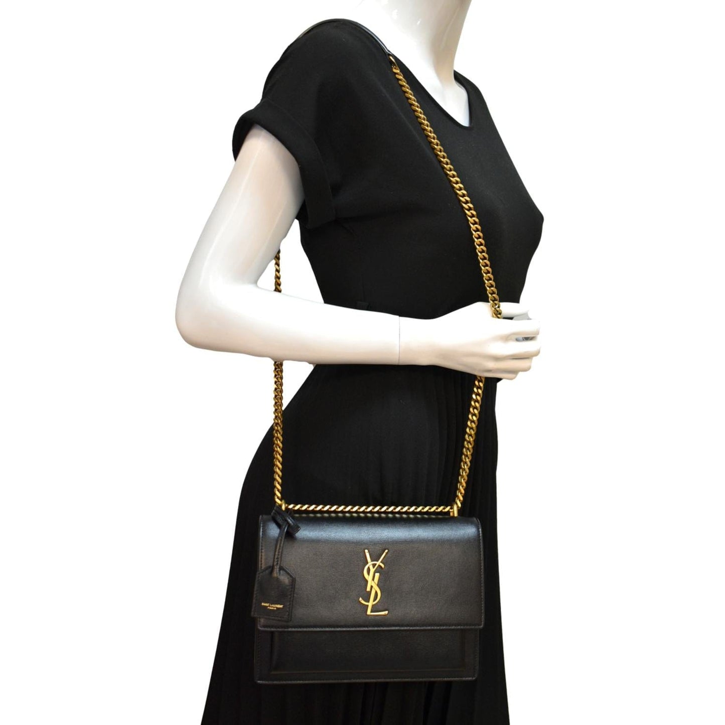 YVES SAINT LAURENT Monogram Sunset Medium Leather Shoulder Bag Black