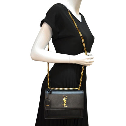 YVES SAINT LAURENT Monogram Sunset Medium Leather Shoulder Bag Black