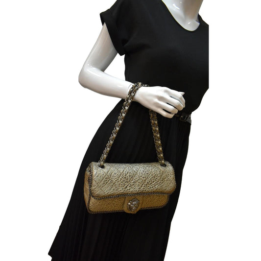 CHANEL Distressed Leo Lion Medium Flap Lambskin Leather Shoulder Bag Metallic