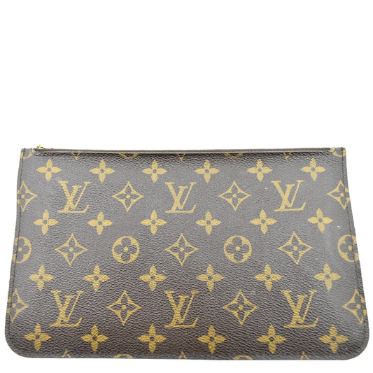 LOUIS VUITTON Neverfull Monogram Canvas Pochette Wristlet Pouch Brown