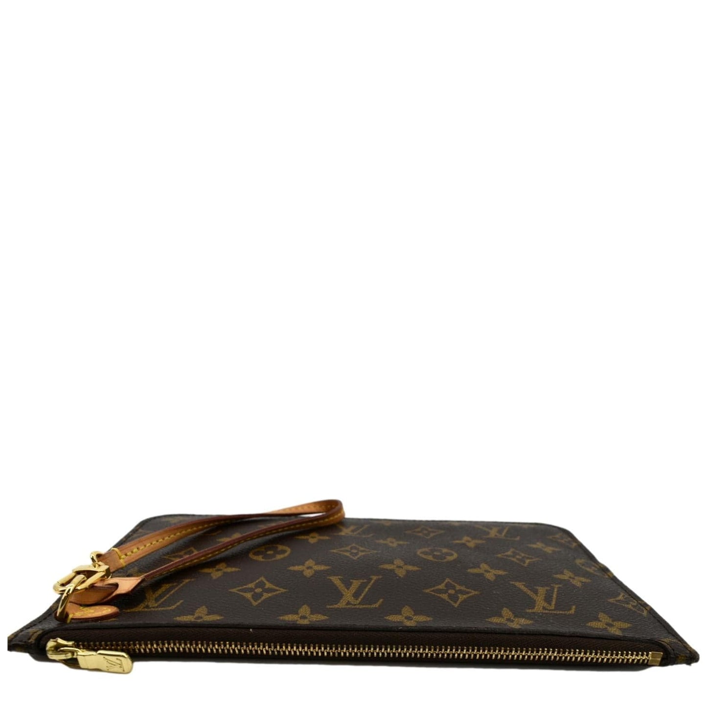 LOUIS VUITTON Neverfull Monogram Canvas Pochette Wristlet Pouch Brown