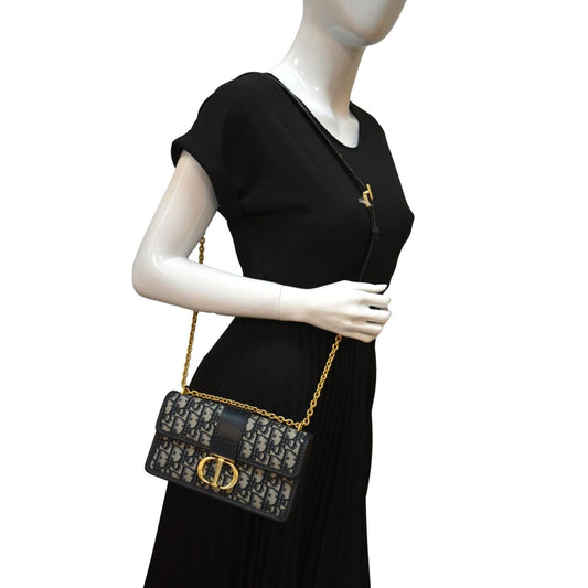 CHRISTIAN DIOR 30 Montaigne Oblique Jacquard Crossbody Bag Blue