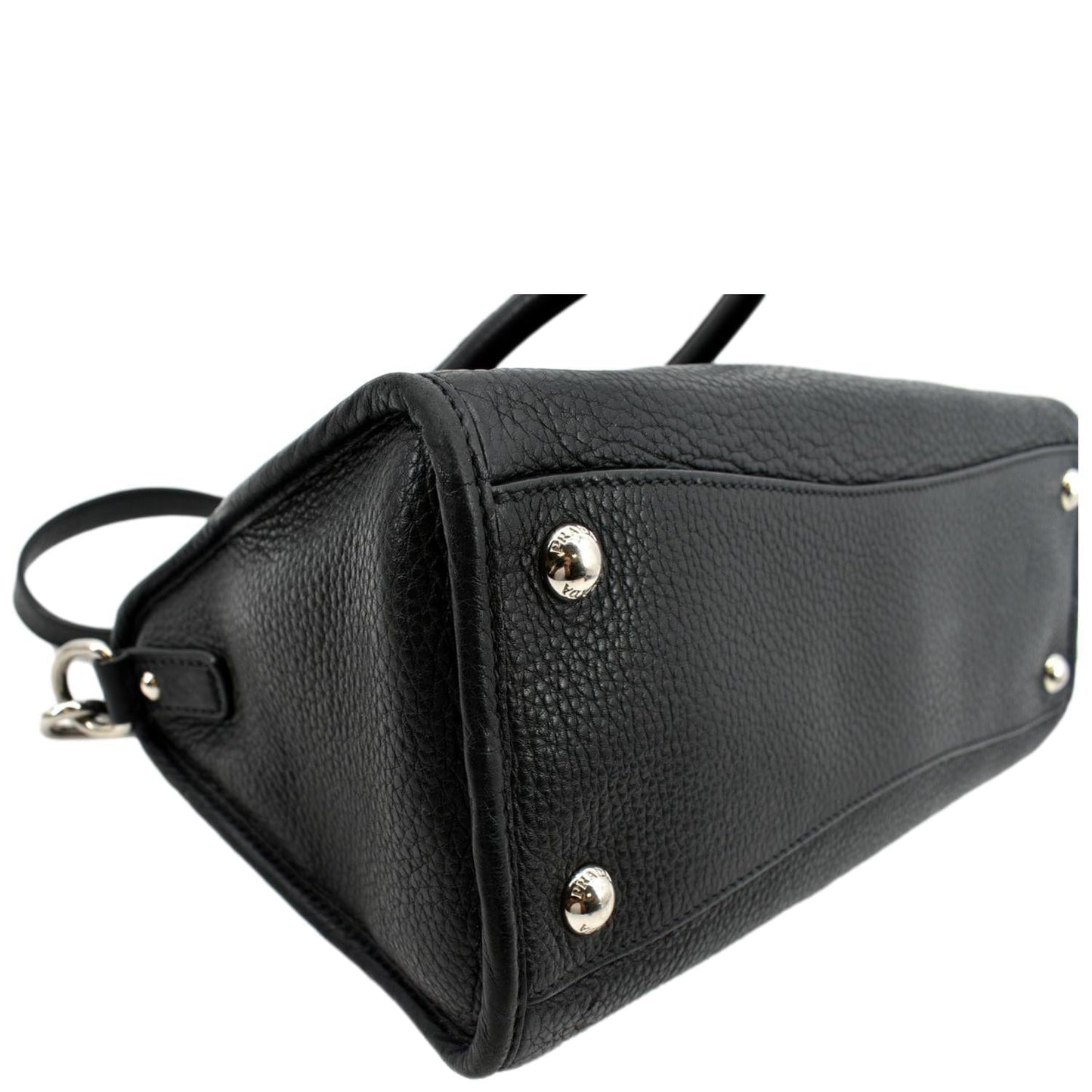 PRADA Vitello Phenix Leather Shoulder Bag Black