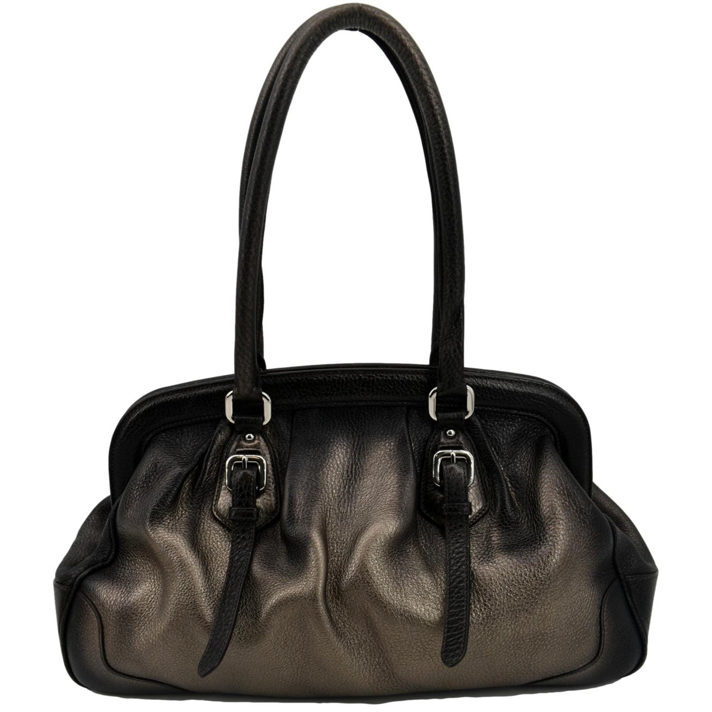 PRADA Gradient Antik Frame Leather Satchel Bag Bronze Metallic