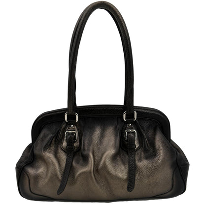 PRADA Gradient Antik Frame Leather Satchel Bag Bronze Metallic