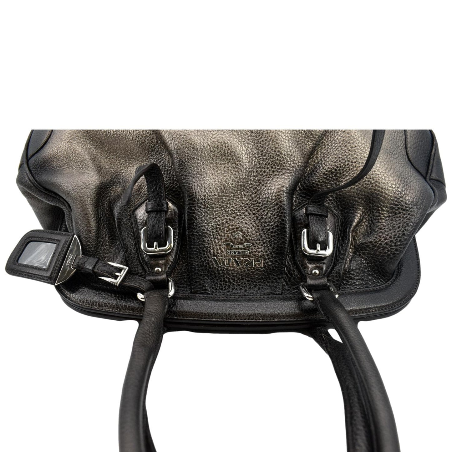 PRADA Gradient Antik Frame Leather Satchel Bag Bronze Metallic