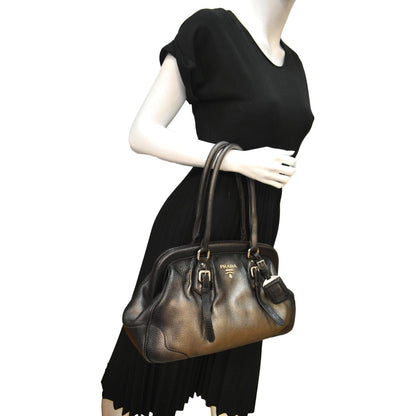 PRADA Gradient Antik Frame Leather Satchel Bag Bronze Metallic