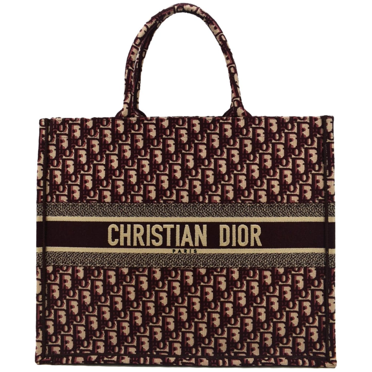 CHRISTIAN DIOR Book Oblique Embroidered Canvas Tote Bag Burgundy