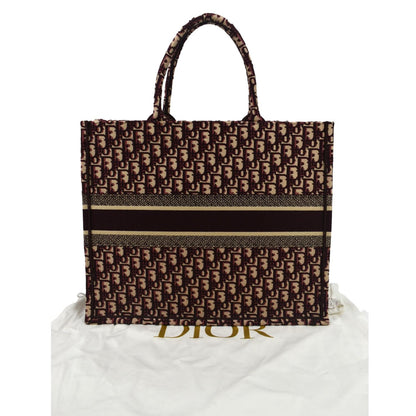 CHRISTIAN DIOR Book Oblique Embroidered Canvas Tote Bag Burgundy