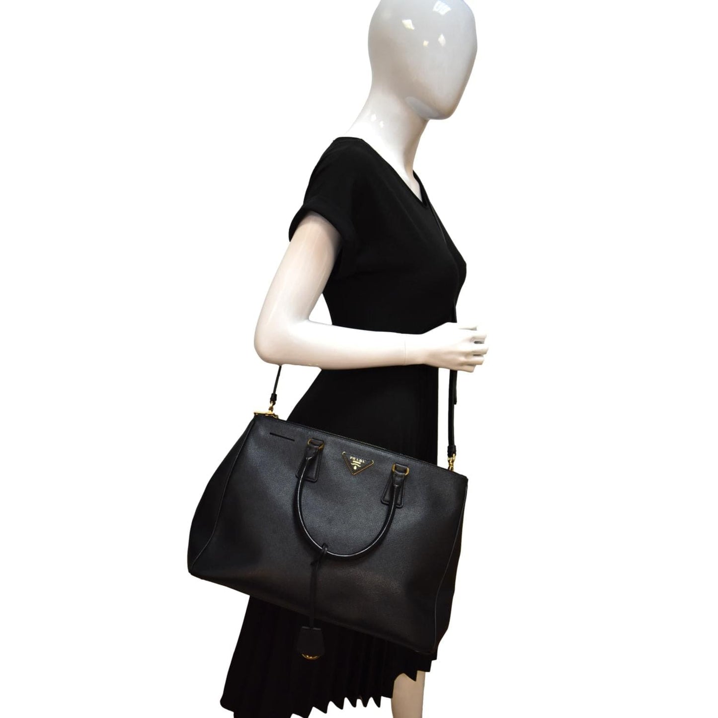 PRADA Galleria Large Saffiano Leather Tote Shoulder Bag Black