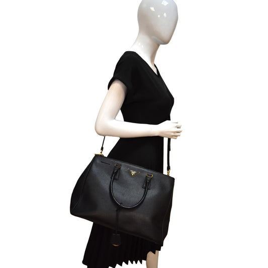 PRADA Galleria Large Saffiano Leather Tote Shoulder Bag Black