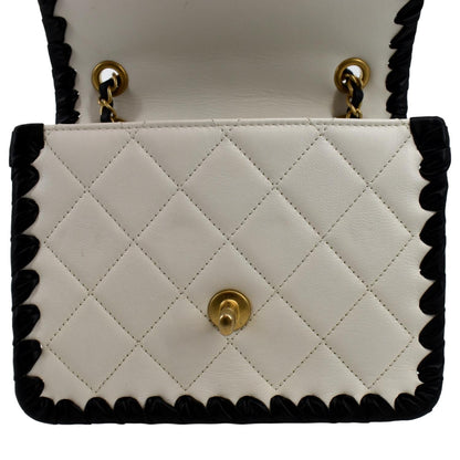 CHANEL Mini My Own Frame Flap Braided Calfskin Leather Shoulder Bag White